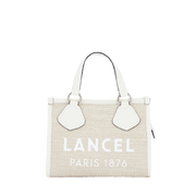 Cabas zippé S LANCEL Toile de jute et cuir de vachette lisse