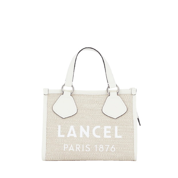 Cabas zippé S LANCEL Toile de jute et cuir de vachette lisse