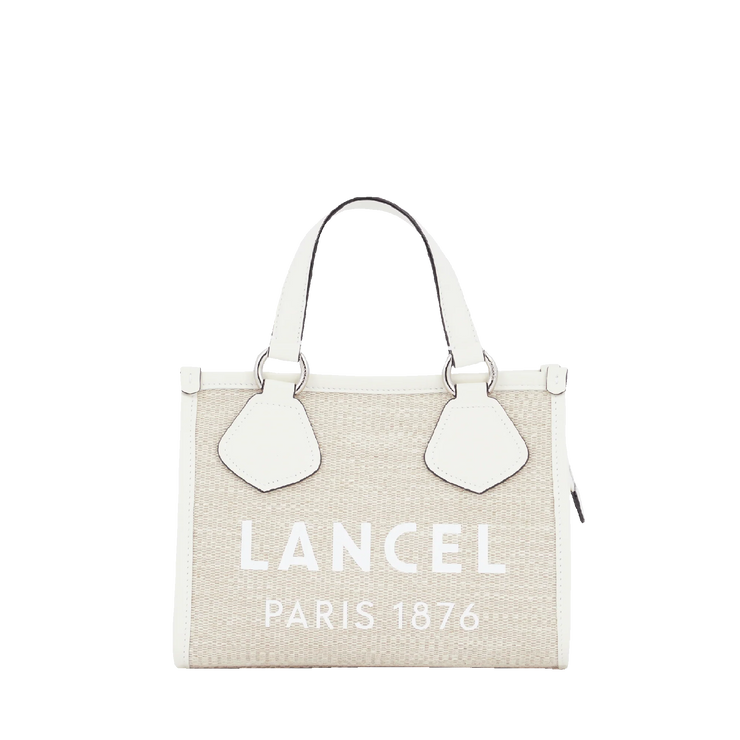 Cabas zippé S LANCEL Toile de jute et cuir de vachette lisse