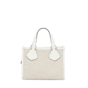 Cabas zippé S LANCEL Toile de jute et cuir de vachette lisse