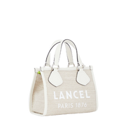 Cabas zippé S LANCEL Toile de jute et cuir de vachette lisse