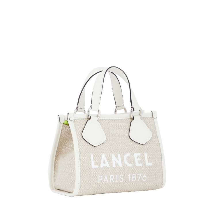 Cabas zippé S LANCEL Toile de jute et cuir de vachette lisse