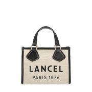 Cabas zippé S LANCEL Toile de jute et cuir de vachette lisse
