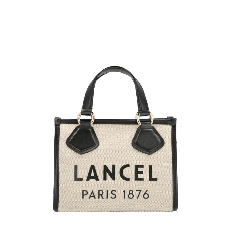 Cabas zippé S LANCEL Toile de jute et cuir de vachette lisse