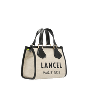 Cabas zippé S LANCEL Toile de jute et cuir de vachette lisse