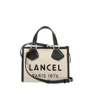 Cabas zippé S LANCEL Toile de jute et cuir de vachette lisse