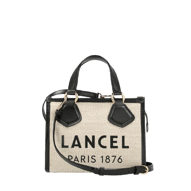 Cabas zippé S LANCEL Toile de jute et cuir de vachette lisse