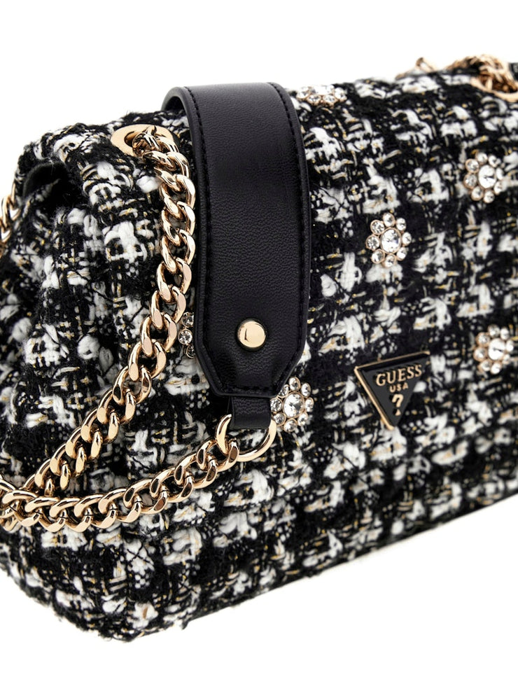 Sac bandoulière GUESS Everlee Tweed vue de côté