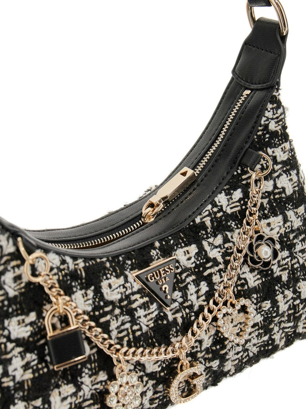 Sac épaule GUESS Everlee Tweed fermeture
