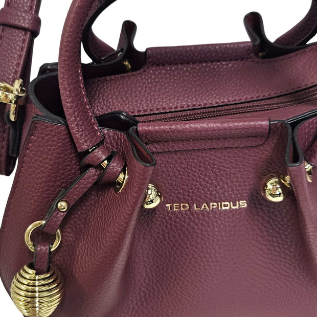 petit sac à main bourse TED LAPIDUS Gretel en cuir synthétique bordeaux avec finitions dorées