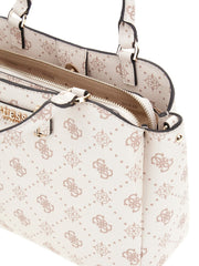 Sac GUESS Silia Girlfriend Sat beige biscotti, porté main ou épaule avec logo imprimé