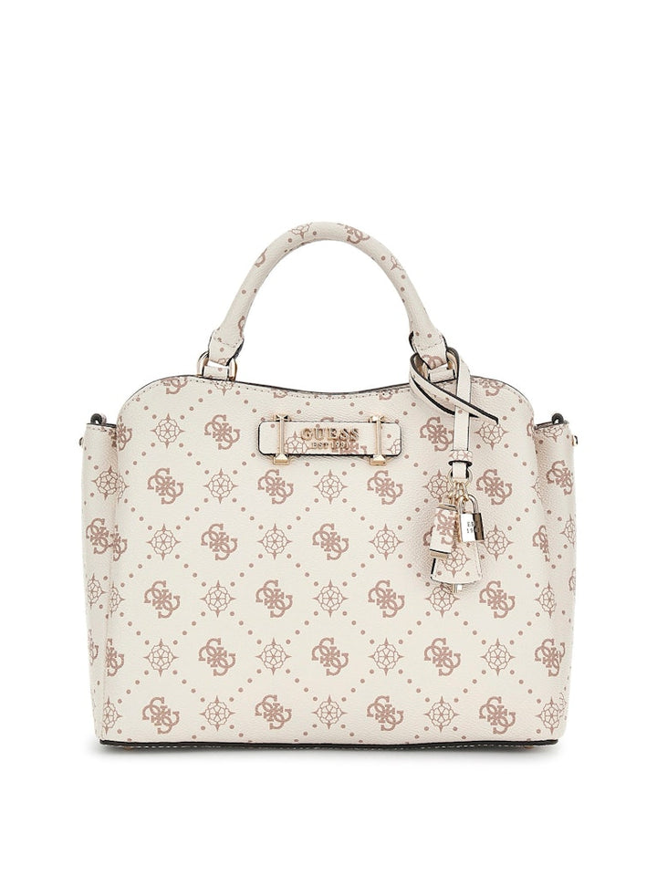 Sac à main GUESS Silia Girlfriend Sat pour femme en similicuir beige biscotti avec logo imprimé