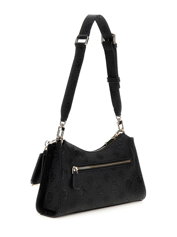 Sac epaule GUESS Cresidia II pour femme en similicuir noir avec logo imprimé vue de dos