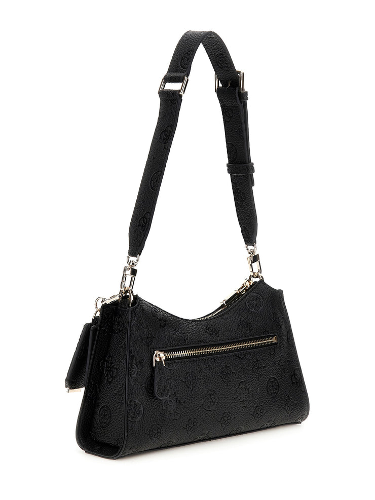 Sac epaule GUESS Cresidia II pour femme en similicuir noir avec logo imprimé vue de dos