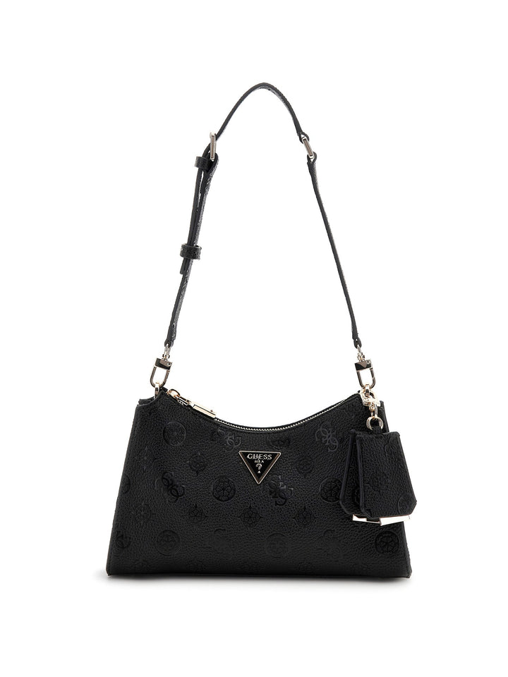 Sac à épaule GUESS Cresidia II pour femme en similicuir noir avec logo imprimé