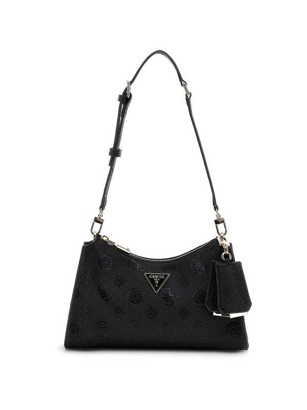 Sac à épaule GUESS Cresidia II pour femme en similicuir noir avec logo imprimé