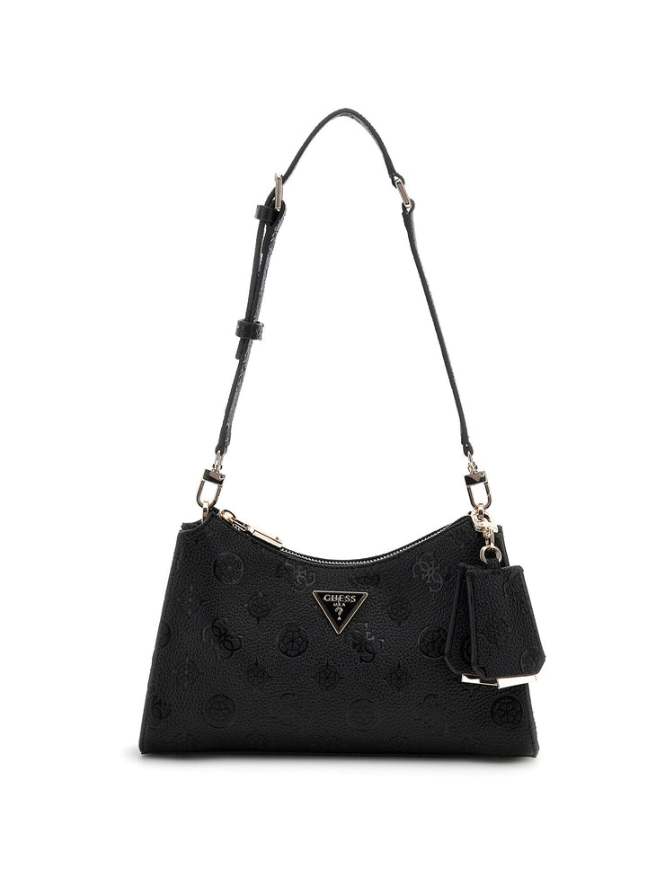 Sac à épaule GUESS Cresidia II pour femme en similicuir noir avec logo imprimé
