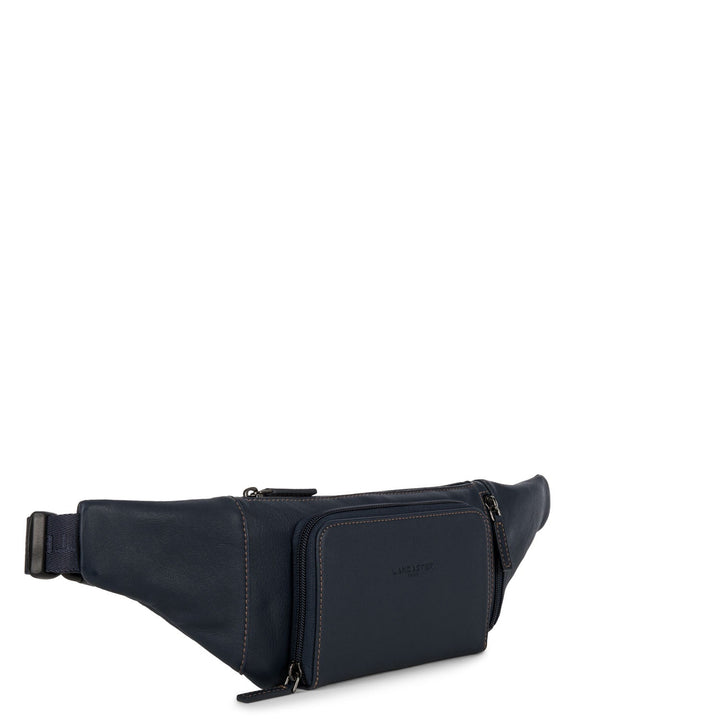 Sacoche Banane Cuir LANCASTER Bleu Foncé Camel - la maro