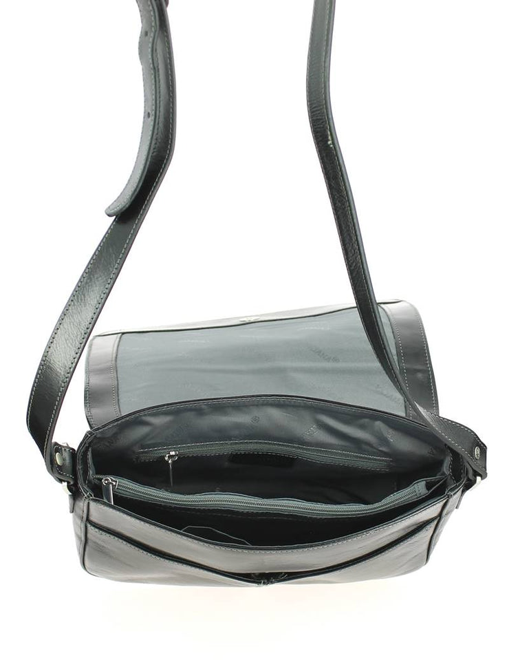 Sac bandoulière femme cuir KATANA Noir ouvert