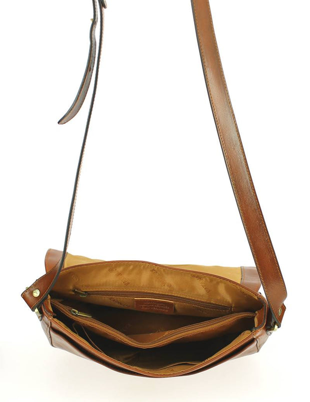 Sac bandoulière femme cuir KATANA Marron ouvert