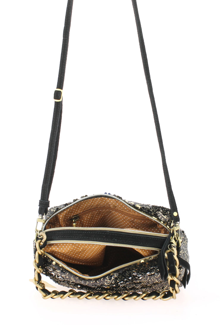 Sac bandoulière Mila Louise noir doré ouvert