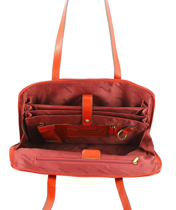 Sac épaule femme cuir KATANA Rouge ouvert