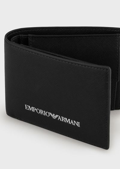 Portefeuille en cuir Armani régénéré imprimé saffiano