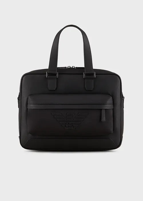 Emporio Armani Sac business en cuir régénéré imprimé saffiano