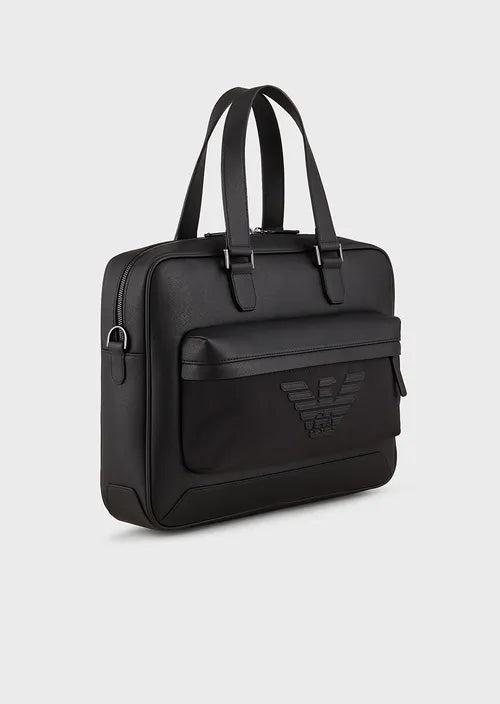 Emporio Armani Sac business en cuir régénéré imprimé saffiano